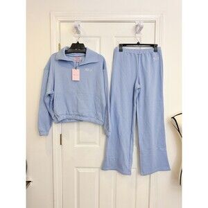 Juicy Couture Breezy Rhinestone Logo Quarter Zip & Pants Set Blue Size M